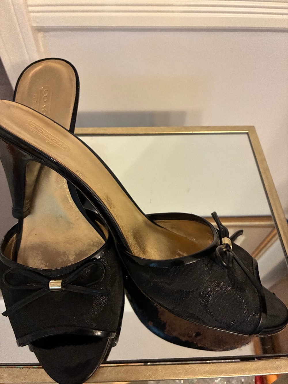 Coach Glittery Signature C's with Bow in a 3 inch heel size 10B